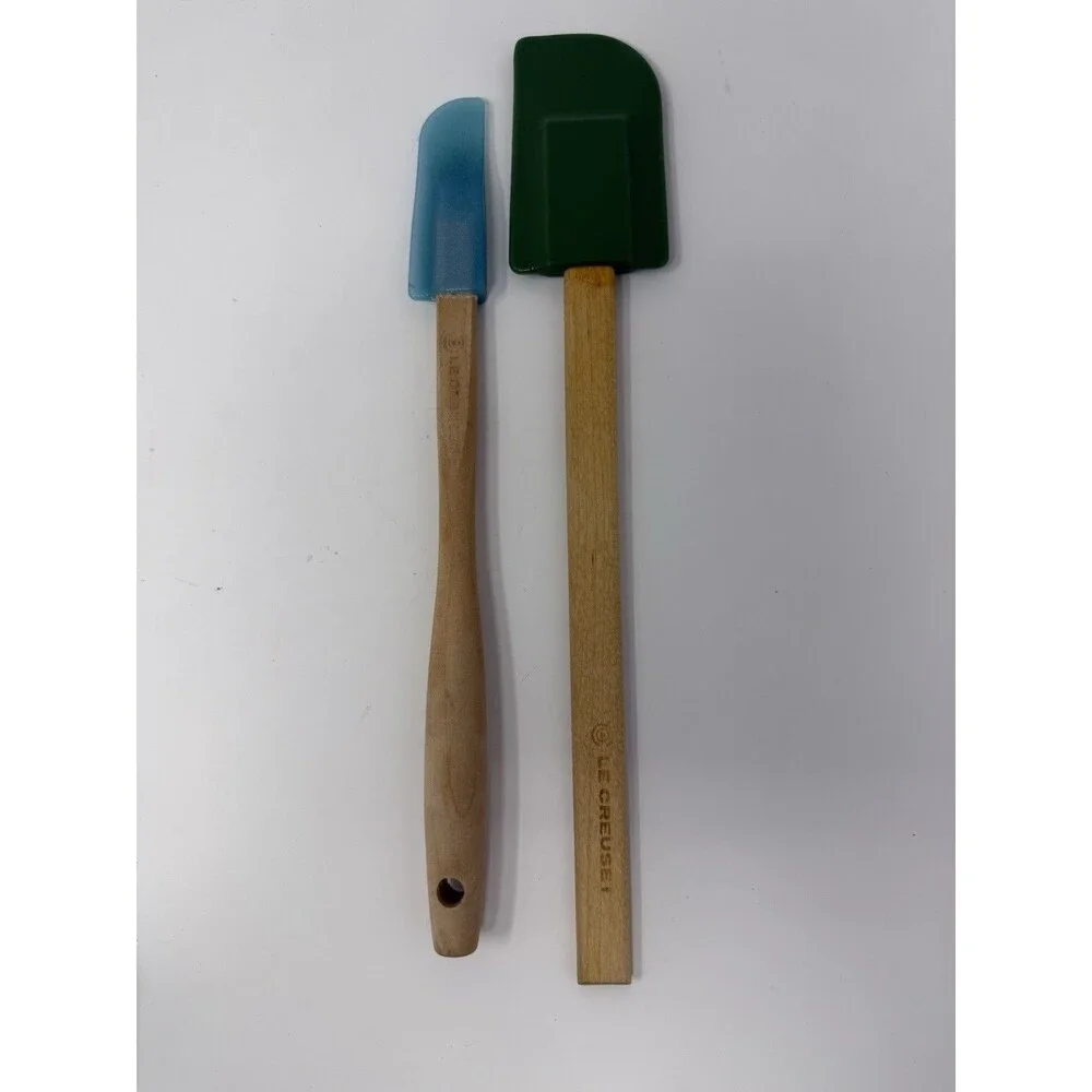 Le Creuset Silicone Spatula Set 2 Wooden Handle Baking Cooking Utensils
